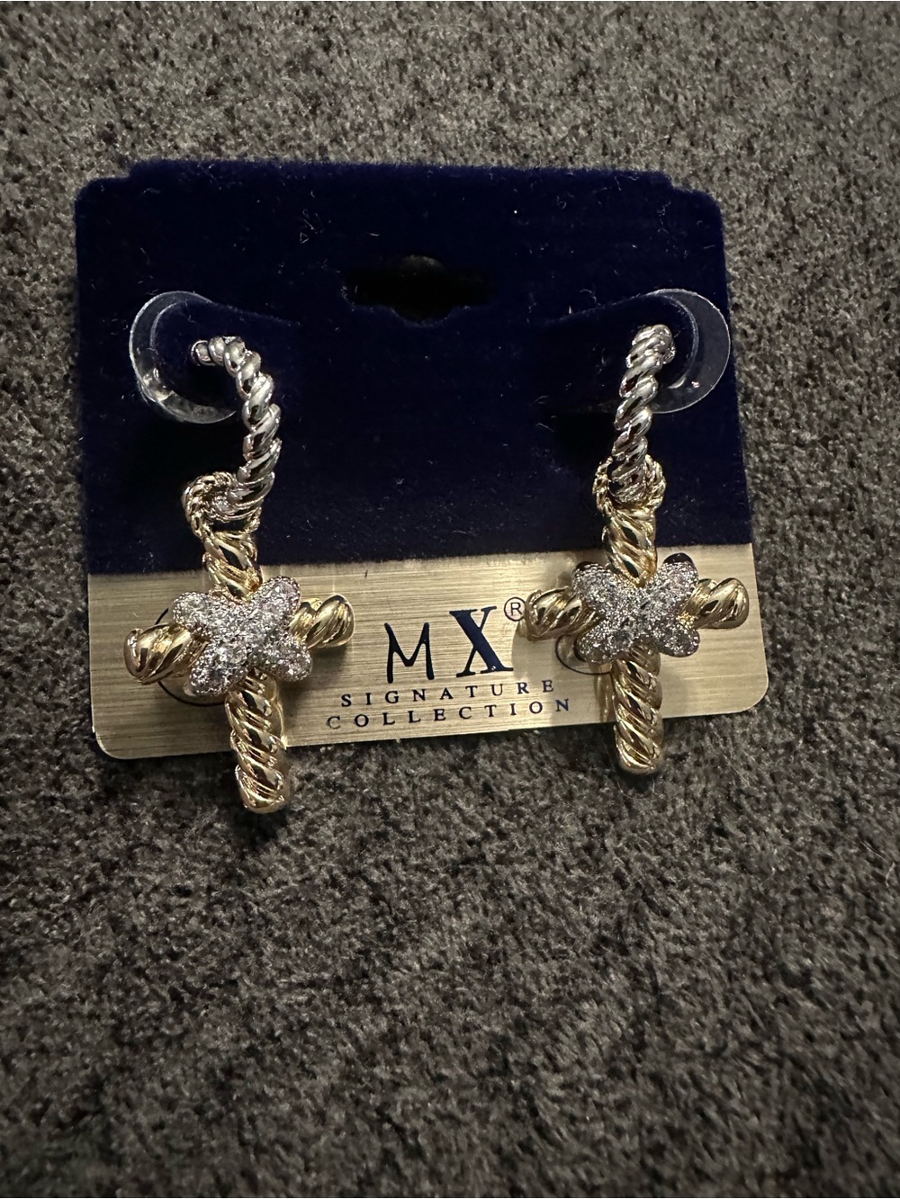MX signature collection gold plated multi tone Cross Earrings